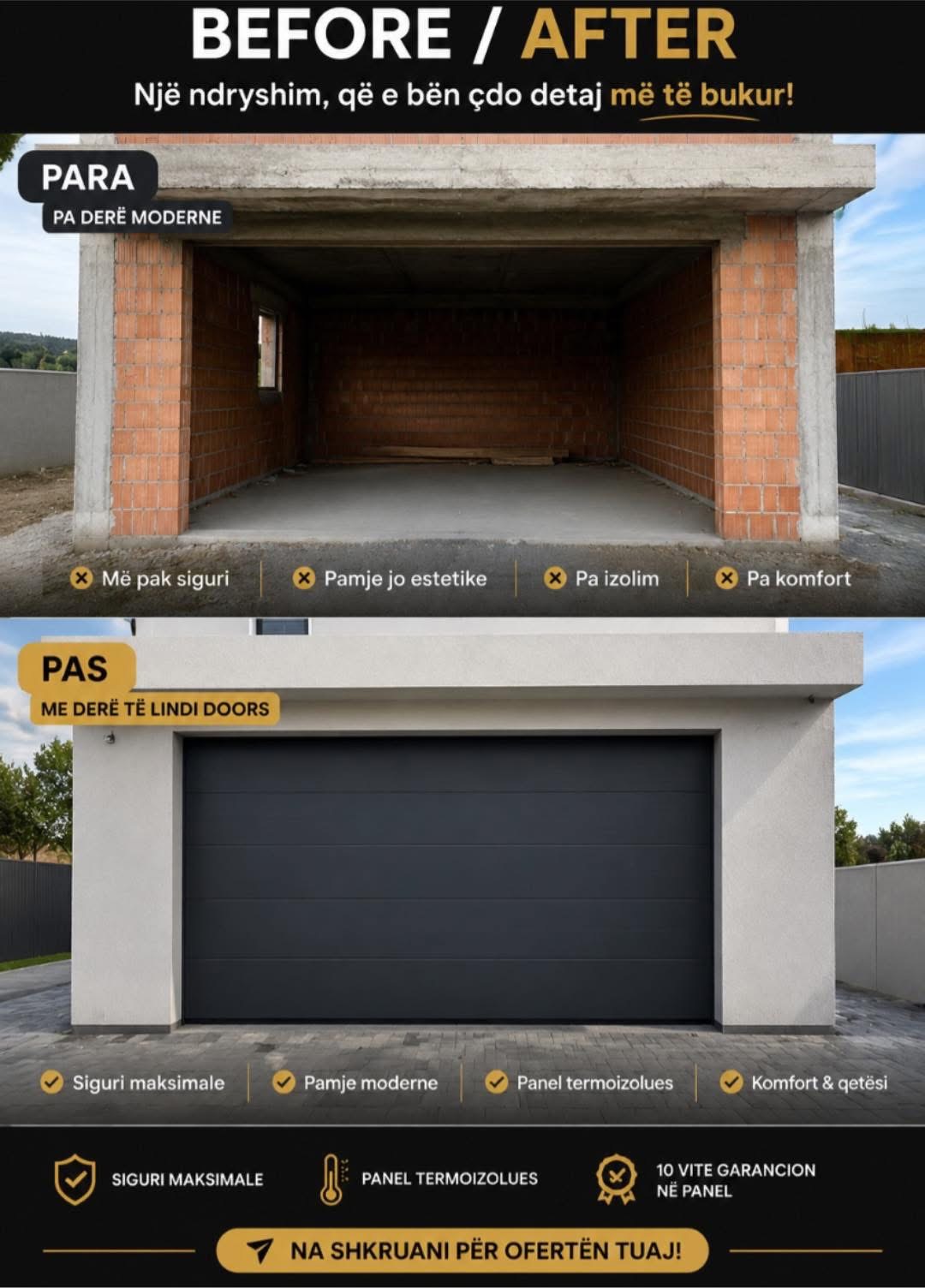 Para dhe Pas — Transformimi me dyer garazhi premium nga Lindi Doors